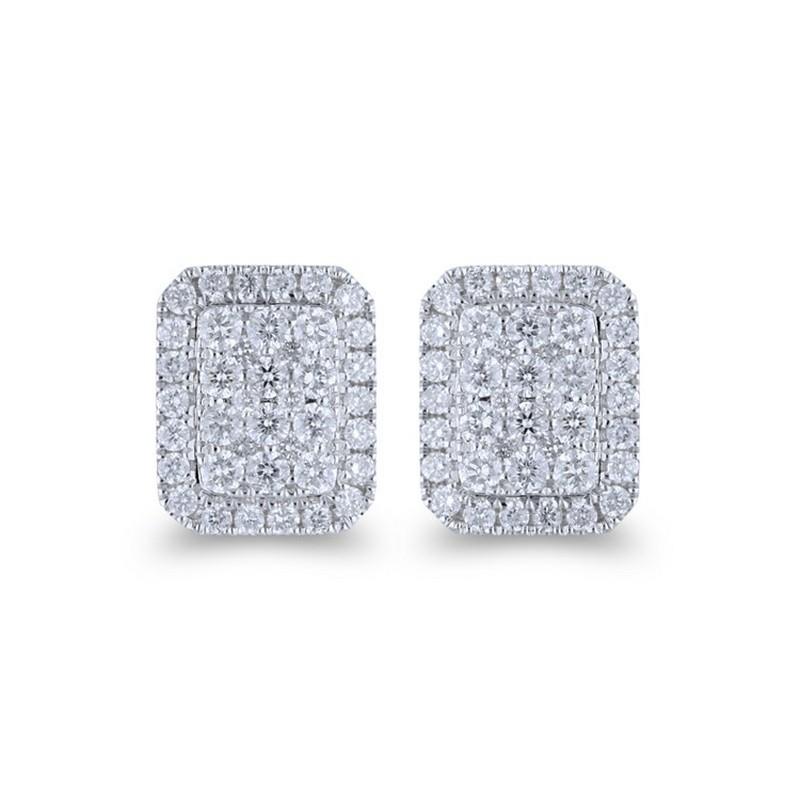 Modern Moonlight Collection Earring Cushion Studs: 0.58 Ctw Diamonds in 14K White Gold For Sale