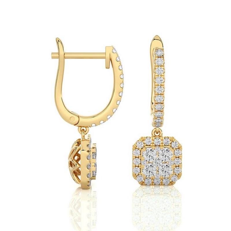 Round Cut Moonlight Collection Earring Studs: 0.74 Carat Diamonds in 14K Yellow Gold For Sale