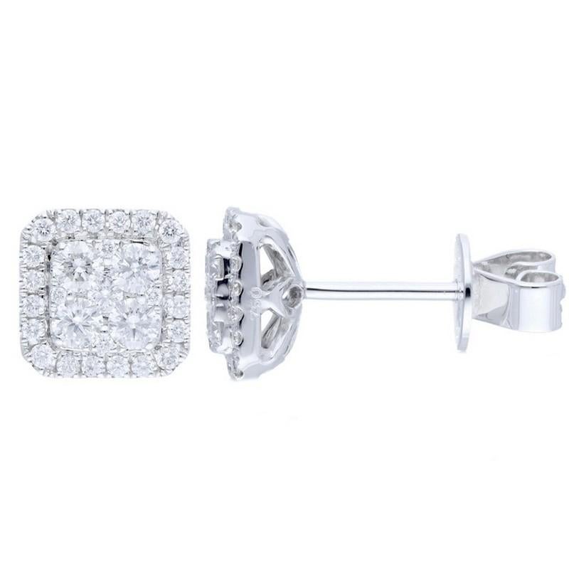 Diamond Total Carat Weight: Elevate your elegance with the Moonlight Collection Cushion Cluster Earring Studs featuring a total of 0.78 carats of diamonds. The studs showcase 58 brilliant round diamonds meticulously set in 14K gold, forming a