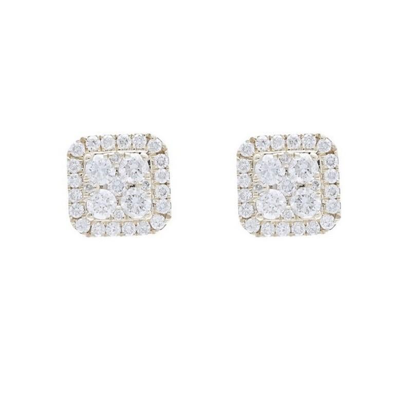 Gesamtkaratgewicht der Diamanten: Erhöhen Sie Ihre Eleganz mit den Moonlight Collection Cushion Cluster Earring Studs mit insgesamt 0,78 Karat Diamanten. Die Ohrstecker präsentieren 58 runde Brillanten, die sorgfältig in 14-karätiges Gold gefasst