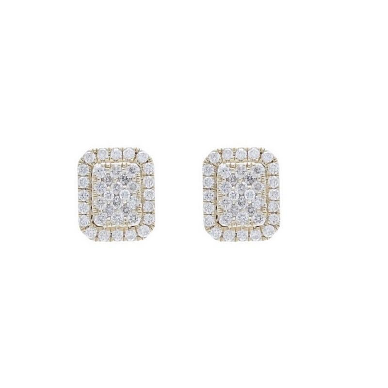 Diamond Total Carat Weight: These exquisite earrings showcase a total carat weight of 0.35 carats, featuring a cluster of 76 round diamonds arranged in an emerald-inspired design.

Diamonds: The earrings boast a stunning cluster of 76 round diamonds