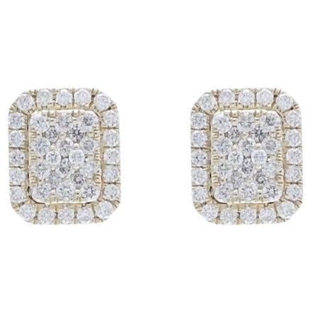 Moonlight Emerald Cluster Earrings: 0.35 Carat Diamonds in 14K Yellow Gold For Sale