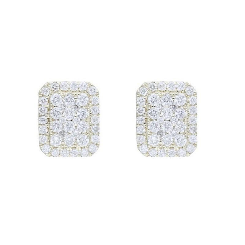 Diamond Total Carat Weight: These exquisite earrings feature a total carat weight of 0.58 carats, showcasing a cluster of 80 round diamonds arranged in an emerald-inspired design.

Diamonds: The earrings boast a dazzling cluster of 80 round diamonds