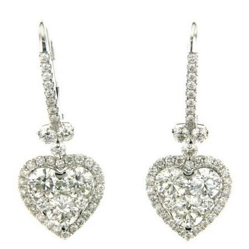 Diamond Total Carat Weight: These captivating earrings showcase a total carat weight of 2.24 carats, featuring a cluster of 82 round diamonds arranged in a heart-shaped design.

Diamonds: The earrings boast a stunning array of 82 round diamonds