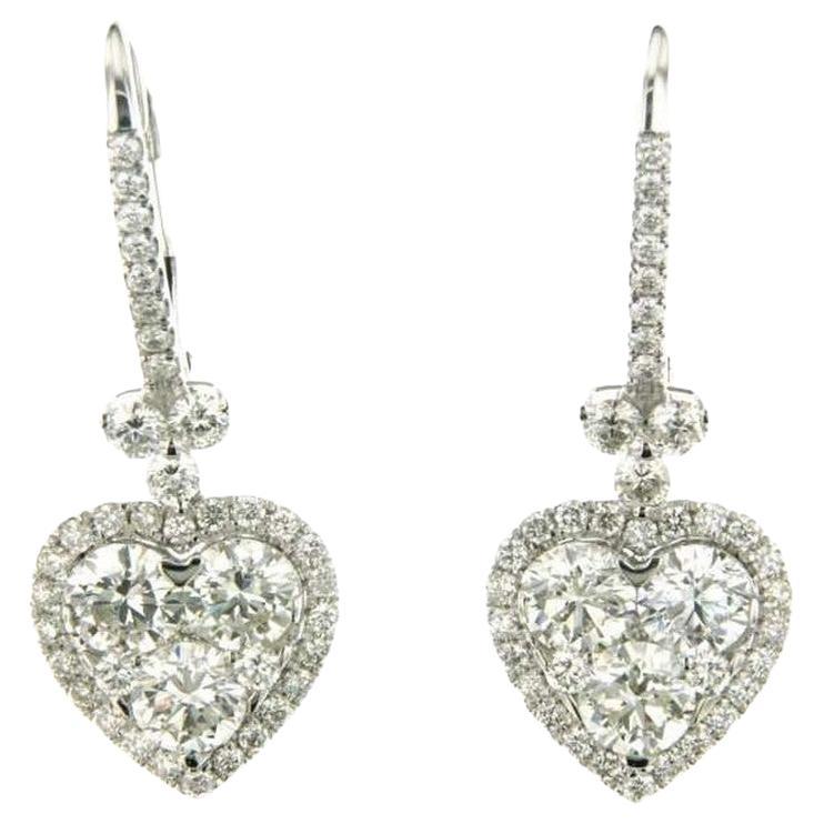 Moonlight Collection Heart Cluster Earrings: 2.24 Carat Diamonds in 18K White Go