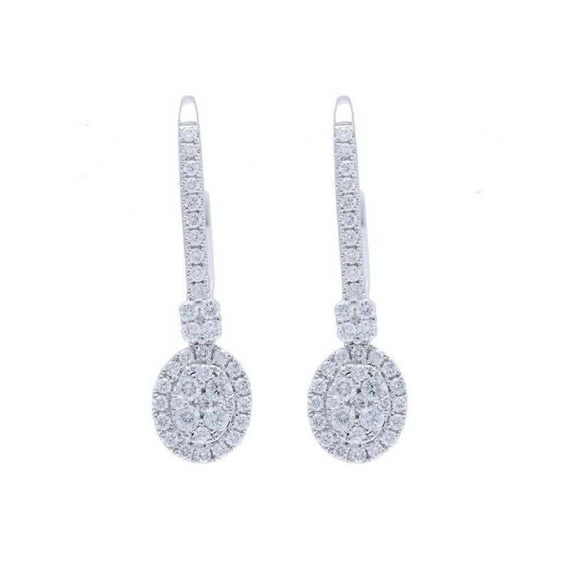 Modern Moonlight Collection Oval Cluster Earring: 0.42 Carat Diamonds in 14K White Gold For Sale