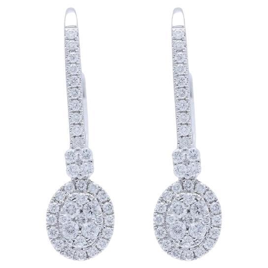 Moonlight Collection Oval Cluster Earring: 0.42 Carat Diamonds in 14K White Gold For Sale