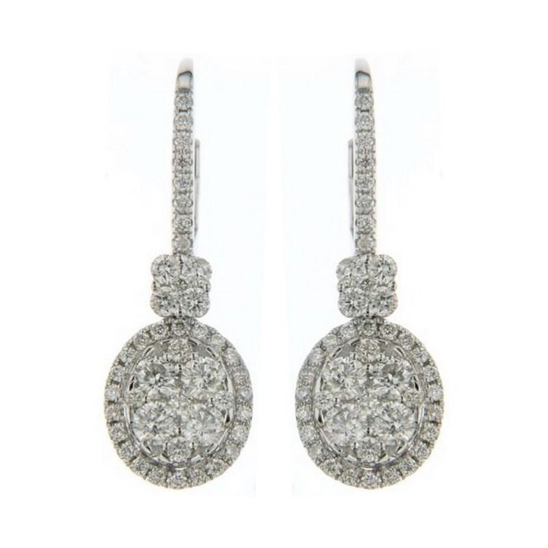 Modern Moonlight Collection Oval Cluster Earring: 1.58 Carat Diamonds in 14K White Gold For Sale