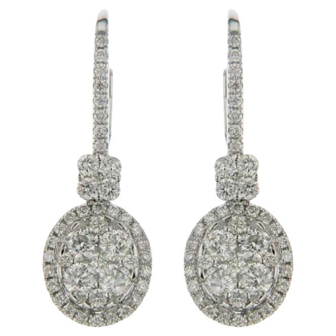 Moonlight Collection Oval Cluster Earring: 1.58 Carat Diamonds in 14K White Gold For Sale