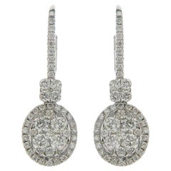Moonlight Collection Oval Cluster Earring: 1.58 Carat Diamonds in 14K White Gold