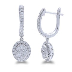 Moonlight Collection Oval Cluster Earrings: 0.73 Carat Diamond in 14K White Gold