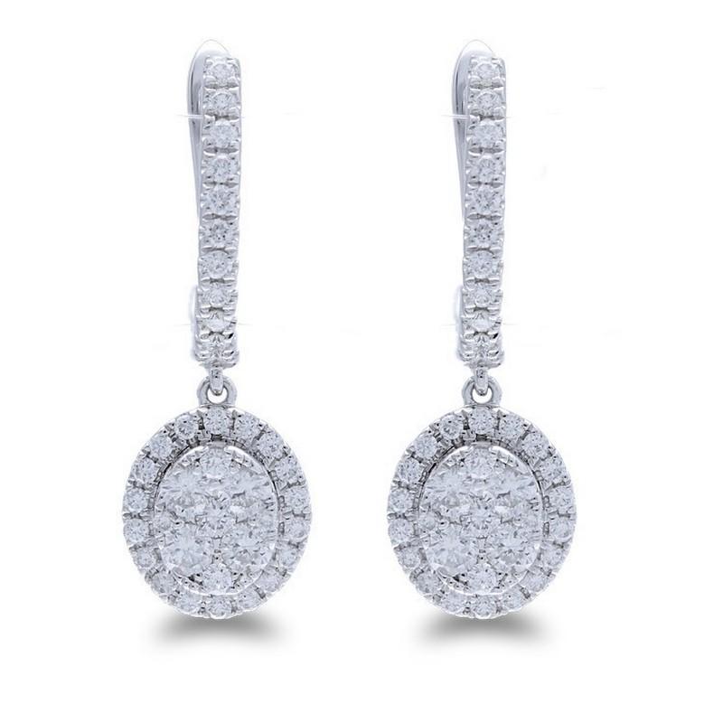 Modern Moonlight Collection Oval Cluster Earrings: 0.73 Carat Diamond in 14K White Gold For Sale
