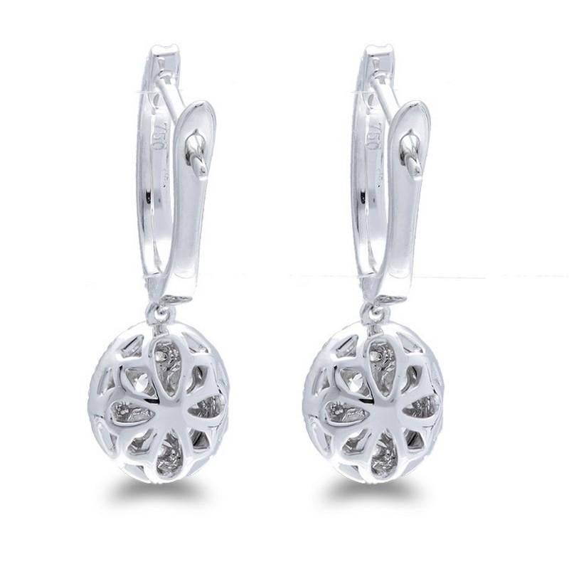 Round Cut Moonlight Collection Oval Cluster Earrings: 0.73 Carat Diamond in 14K White Gold For Sale