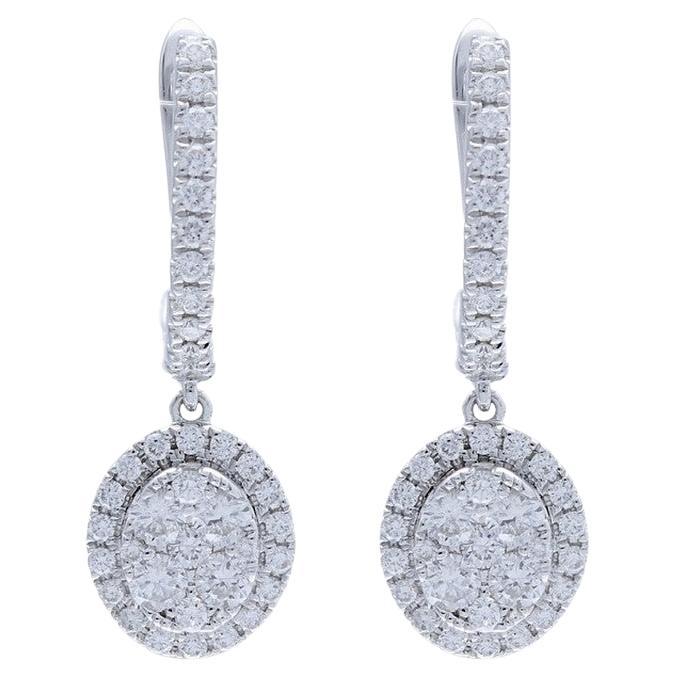 Moonlight Collection Oval Cluster Earrings: 0.73 Carat Diamond in 14K White Gold