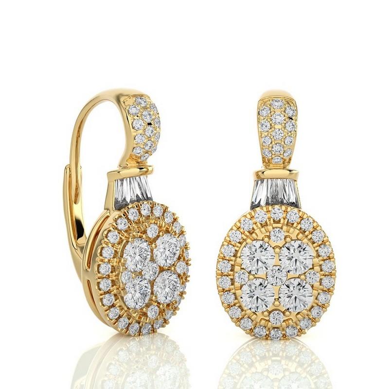 Modern Moonlight Collection Oval Cluster Earrings: 0.88 Ctw Diamond ins 14K Yellow Gold For Sale