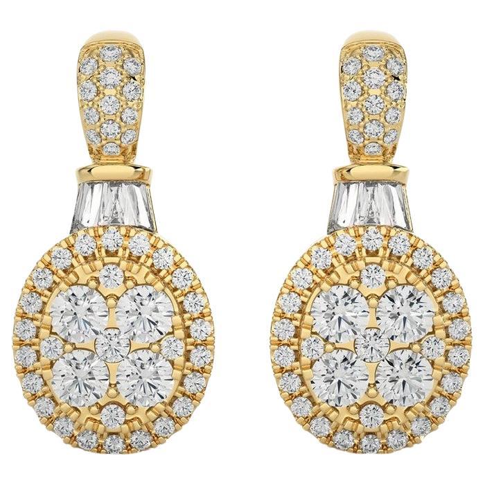 Moonlight Collection Oval Cluster Earrings: 0.88 Ctw Diamond ins 14K Yellow Gold
