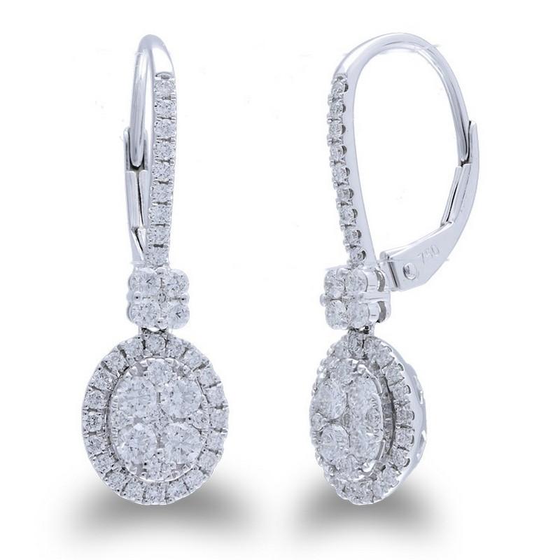 Diamond Total Carat Weight: These stunning earrings feature a total carat weight of 1 carat, showcasing a lavish arrangement of 86 round diamonds in an elegant oval cluster design.

14K White Gold Setting: Crafted from luxurious 14K white gold, the