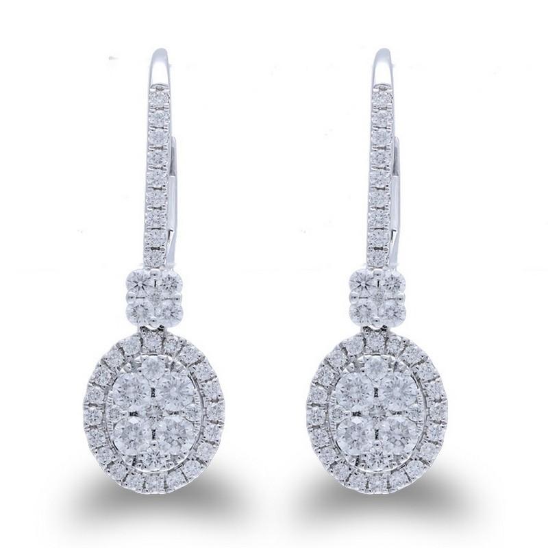 Modern Moonlight Collection Oval Cluster Earrings: 1 Carat Diamonds in 14K White Gold For Sale