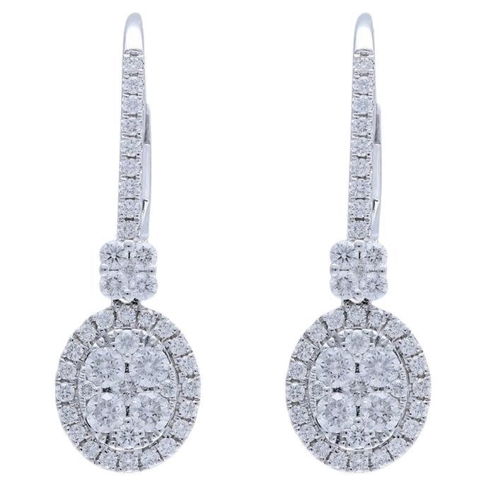Moonlight Collection Oval Cluster Earrings: 1 Carat Diamonds in 14K White Gold For Sale