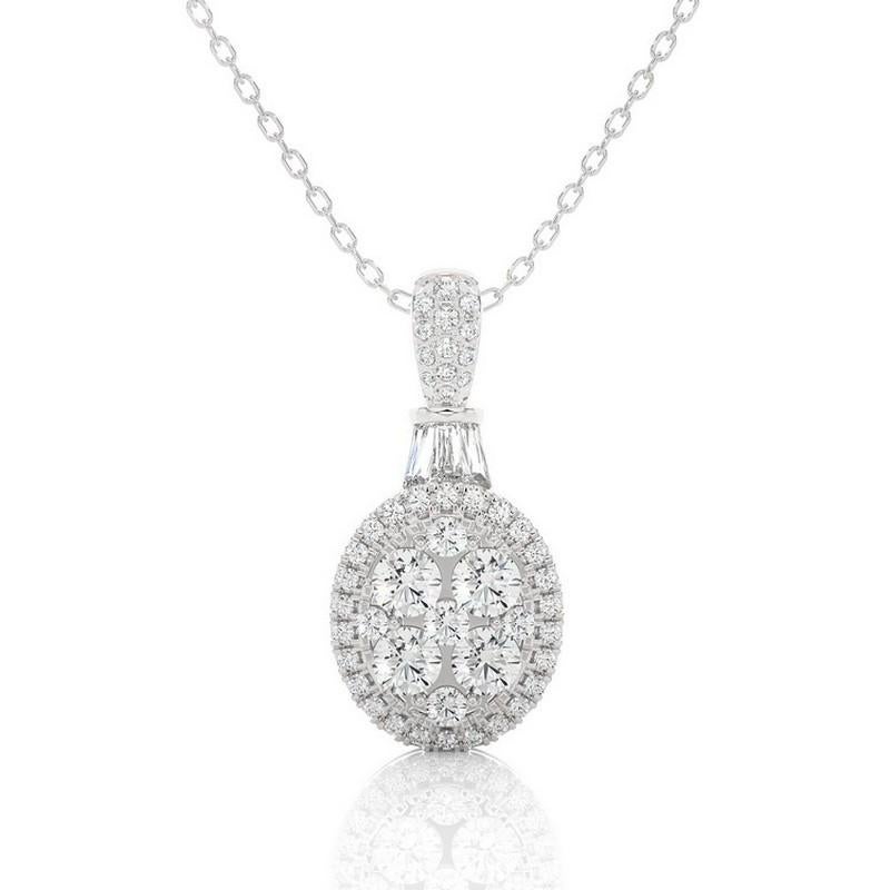Moonlight Collection Oval Cluster Pendant: 0.7 Carat Diamonds in 14K WhiteGold For Sale