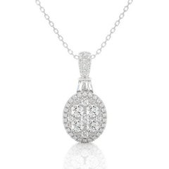 Moonlight Collection Oval Cluster Pendant: 0.7 Carat Diamonds in 14K WhiteGold