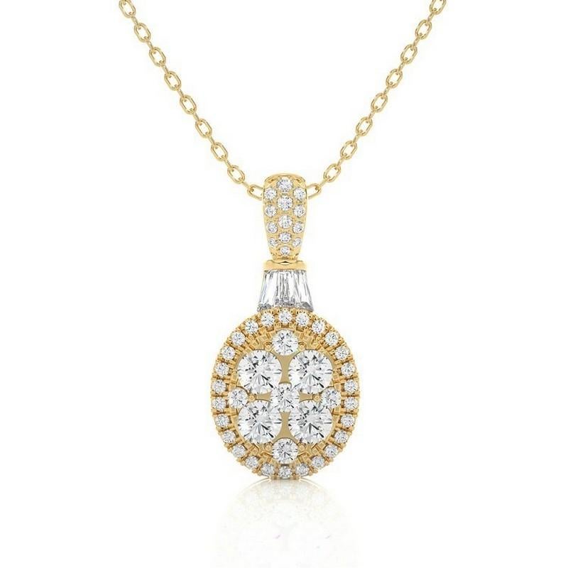 Moonlight Collection Oval Cluster Pendant: 0.7 Carat Diamonds in 14K Yellow Gold For Sale