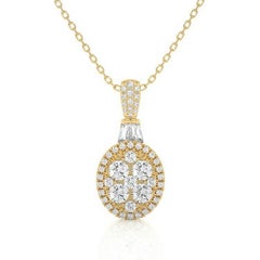 Moonlight Collection Oval Cluster Pendant: 0.7 Carat Diamonds in 14K Yellow Gold