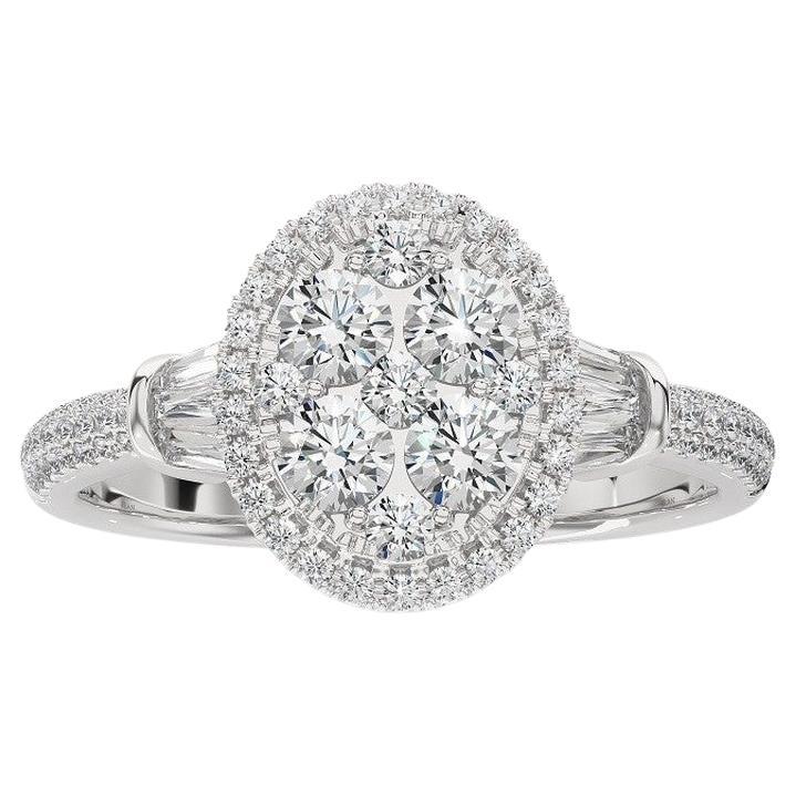 Moonlight Collection Oval Cluster Ring: 0.87 Carat Diamonds in 14K White Gold For Sale
