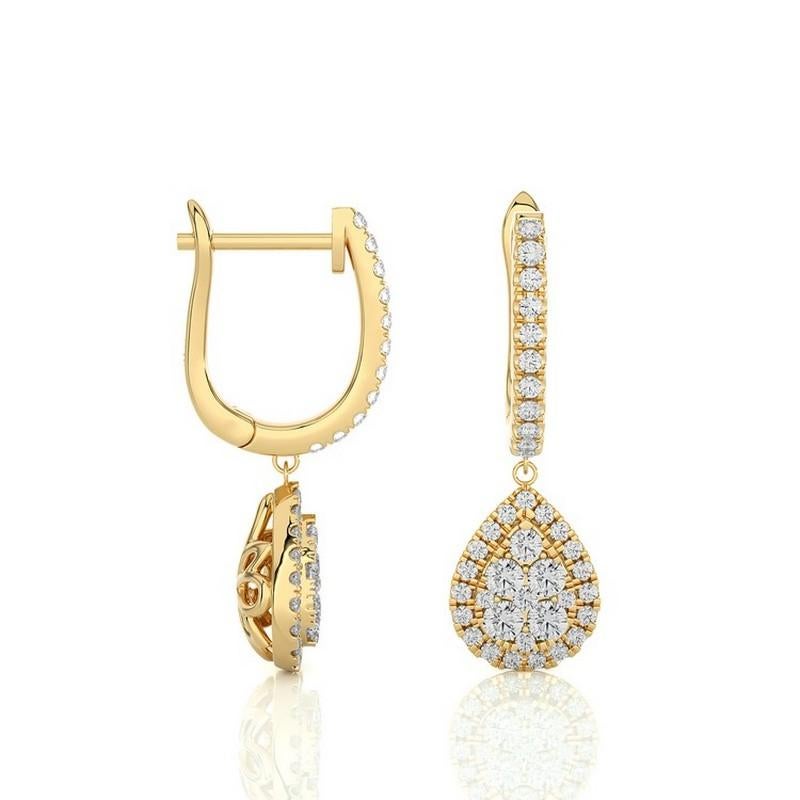 Taille ronde Boucles d'oreilles Moonlight Collection en or jaune 14 carats avec diamants en forme de poire : 0,70 carat en vente
