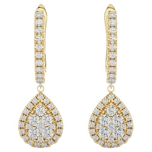 Moonlight Collection Pear Cluster Earring: 0.70 Carat Diamonds in 14K Yellow Gol