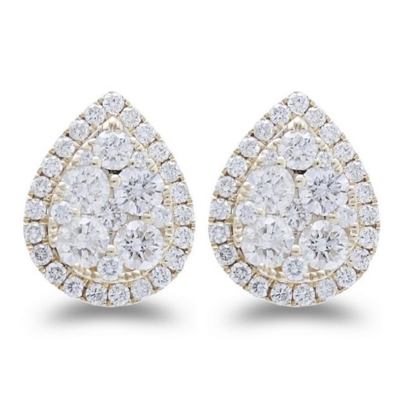 Modern Moonlight Collection Pear Cluster Earring: 1.26 Carat Diamond in 14K Yellow Gold For Sale