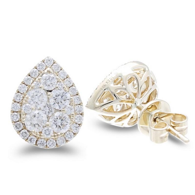Round Cut Moonlight Collection Pear Cluster Earring: 1.26 Carat Diamond in 14K Yellow Gold For Sale