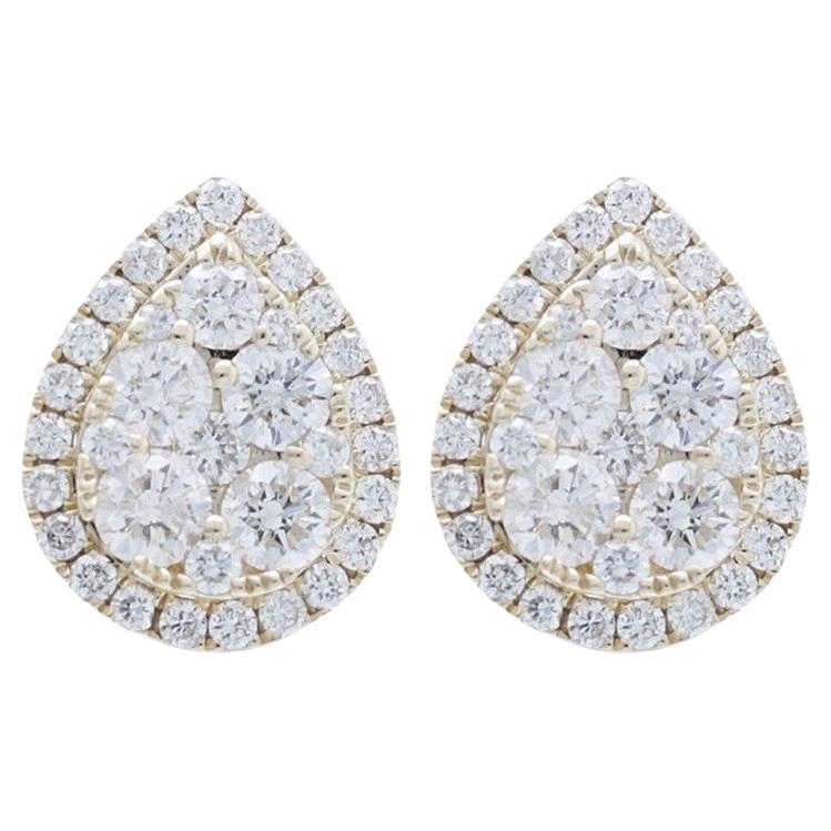 Moonlight Collection Pear Cluster Earring: 1.26 Carat Diamond in 14K Yellow Gold