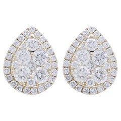 Moonlight Collection Pear Cluster Earring: 1.26 Carat Diamond in 14K Yellow Gold