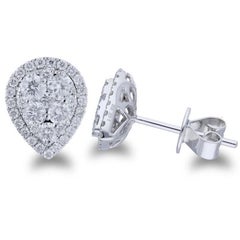 Moonlight Collection Pear Cluster Earring: 1.26 Carat Diamonds in 14K White Gold