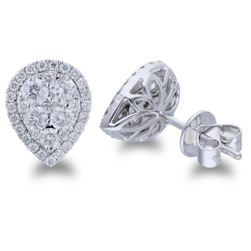Taille ronde Collection Moonlight Boucles d'oreilles poire en grappe : 1,26 carat de diamants en or blanc 14K en vente