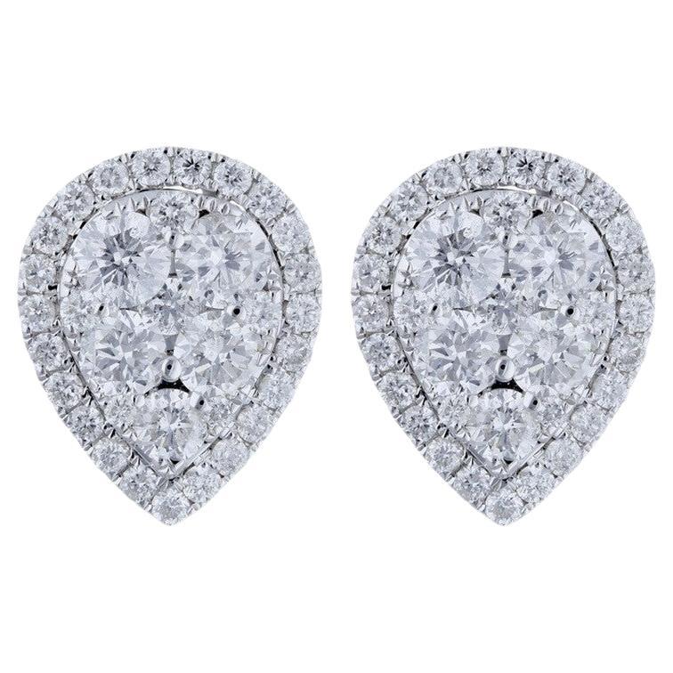 Moonlight Collection Pear Cluster Earring: 1.26 Carat Diamonds in 14K White Gold