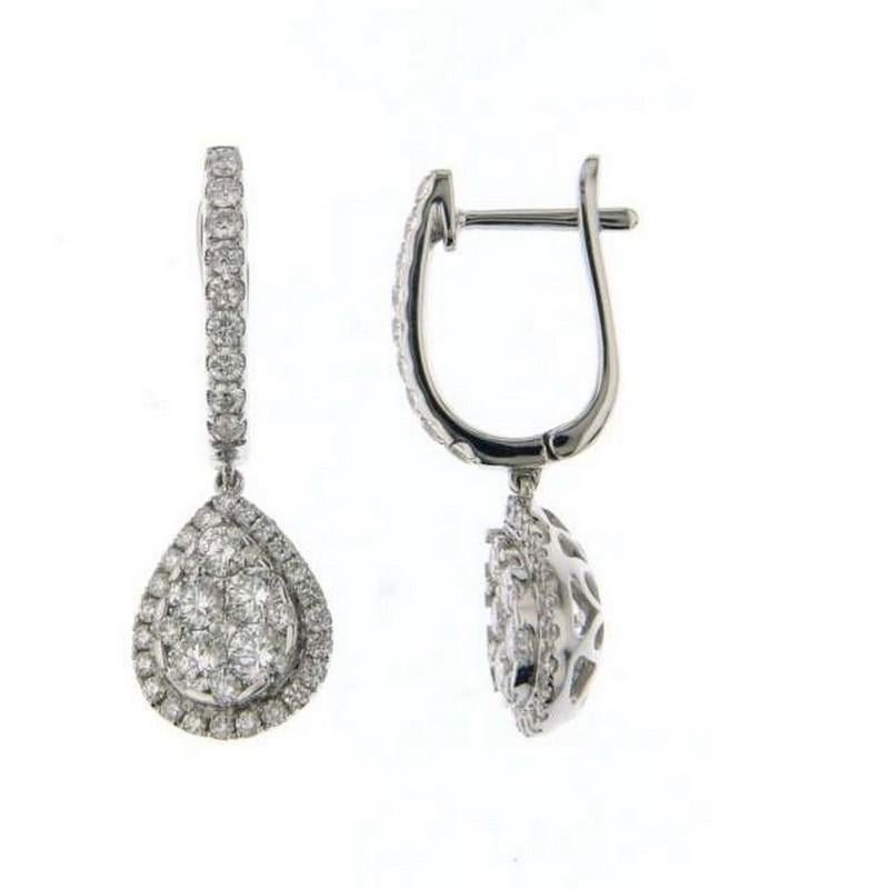 Modern Moonlight Collection Pear Cluster Earring: 1.61 Carat Diamonds in 14K White Gold For Sale