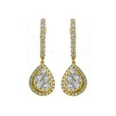 Boucles d'oreilles en or jaune 14 carats collection Moonlight : grappe de poires et diamants de 1,61 carat