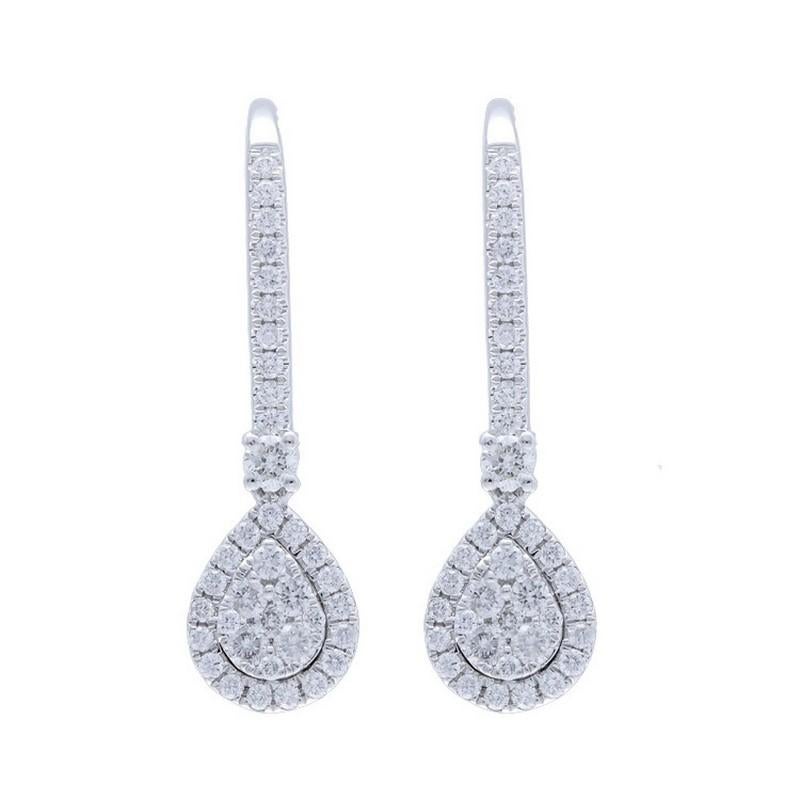 Modern Moonlight Collection Pear Cluster Earrings: 0.44 Carat Diamond in 18K White Gold For Sale