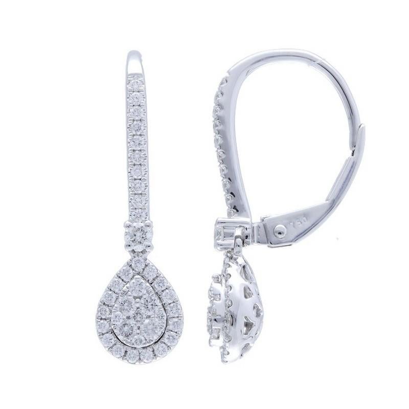 Taille ronde Boucles d'oreilles Moonlight Collection Pear Cluster : Diamant de 0,44 carat en or blanc 18K en vente