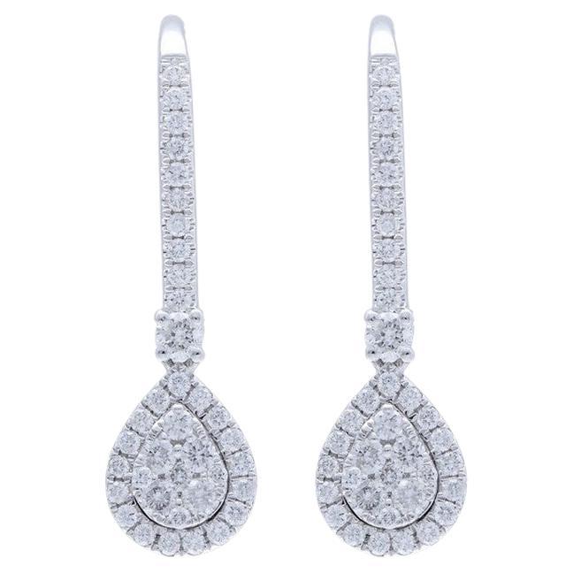 Moonlight Collection Pear Cluster Earrings: 0.44 Carat Diamond in 18K White Gold For Sale