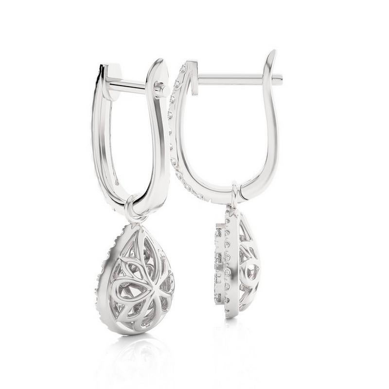 Diamond Total Carat Weight: These stunning earrings feature a total carat weight of 0.46 carats, showcasing a cluster of 76 round diamonds.

Diamonds: The earrings boast a meticulously arranged cluster of 76 round diamonds, carefully selected for
