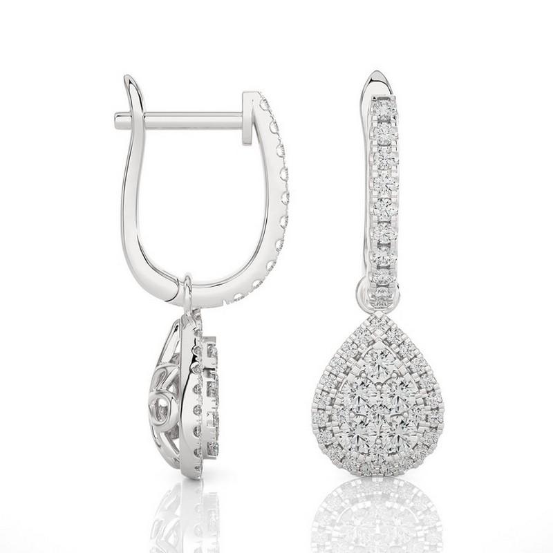 Round Cut Moonlight Collection Pear Cluster Earrings: 0.46 Carat Diamond in 14K White Gold For Sale