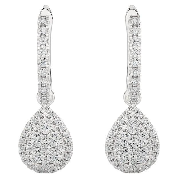 Moonlight Collection Pear Cluster Earrings: 0.46 Carat Diamond in 14K White Gold For Sale