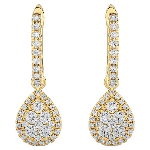 Moonlight Collection Pear Cluster Earrings: 0.46 Ctw Diamonds in 14K Yellow Gold For Sale