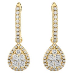 Moonlight Collection Pear Cluster Earrings: 0.46 Ctw Diamonds in 14K Yellow Gold