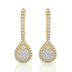 Moonlight Collection Pear Cluster Earrings: 0.96 Ctw Diamonds in 14K Yellow Gold