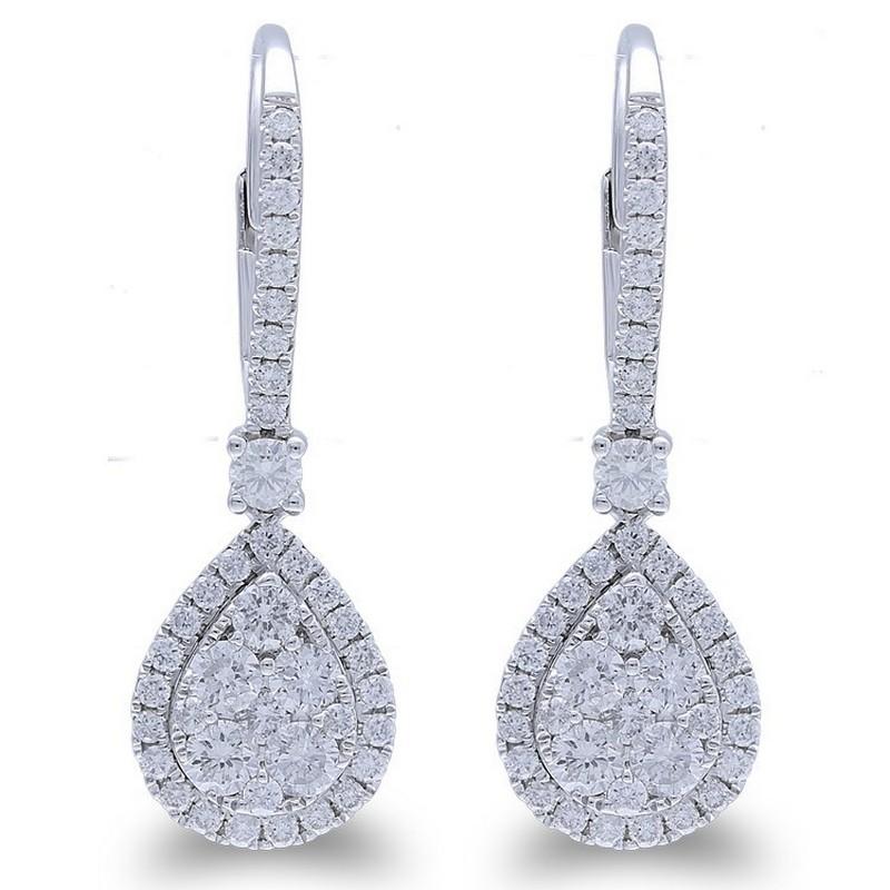 Modern Moonlight Collection Pear Cluster Earrings: 1 Carat Diamond in 14K White Gold For Sale