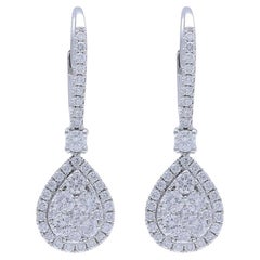 Moonlight Collection Pear Cluster Earrings: 1 Carat Diamond in 14K White Gold
